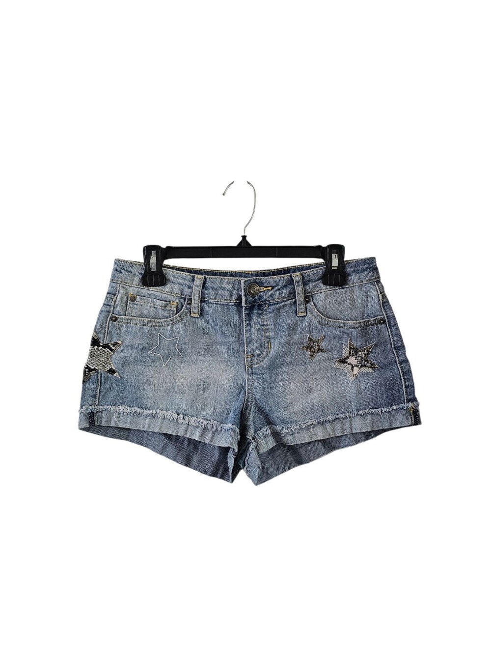 Rampage Star Patch Denim Shorts 9 Sophie Mid Rise Cuffed Y2K Festival Western